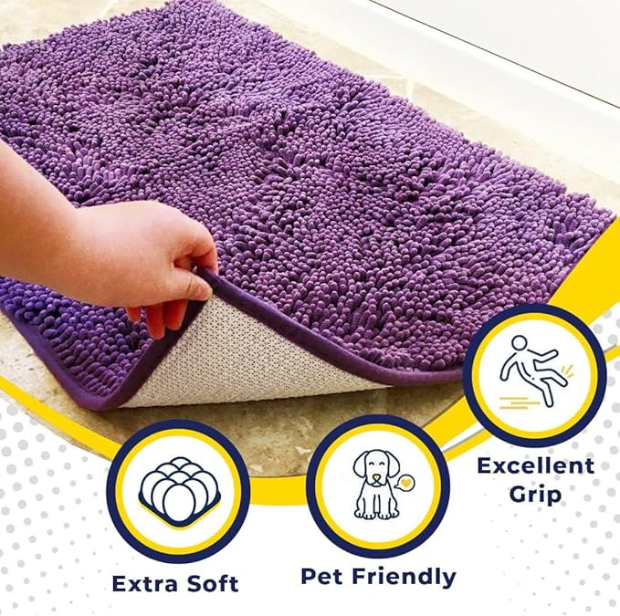 Muddy Mat® | Super Absorbent Door Mat Indoor, Microfiber Quick Dry Chenille Entryway Rug, Non-Slip Front Door Mat, Indoor Mats for Entryway, Machine Washable Pet Rug, Purple 19"x30"
