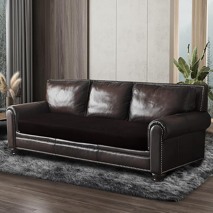 Leather Look Couch Cushion Covers Sofa Seat Slipcovers Sets Couches Furniture Protector for Sectional Armchair Loveseat Pets Kids Stretch Spandex Fabric (1 Cushion XL Sofa, Chocolate)