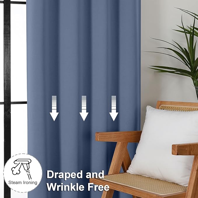 Simplebrand Ava Denim Blackout Curtains for Bedroom 90 Inches Long 2 Panels Set, Solid Privacy Energy Saving Living Room Window Treatment Curtains Blackout Drapes, W50 x L90 Inch, Denim