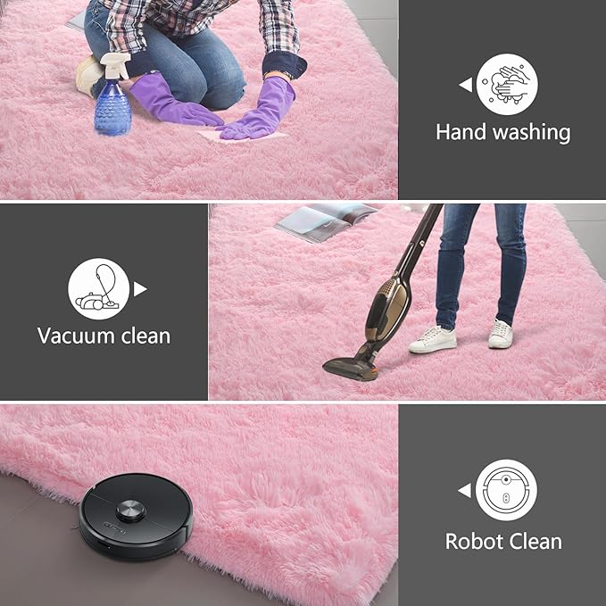 Shag Area Rugs for Bedroom Living Room,4X6 Ultra Soft Fluffy Area Rugs for Dorm, Indoor Carpet Nursery Rugs for Kids Girls Room Home Decor,Pink