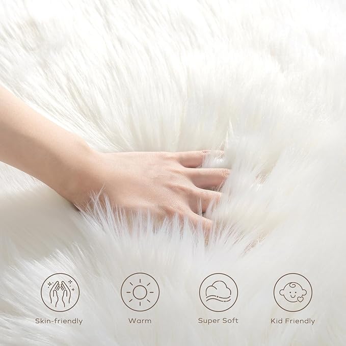 Ashler faux fur rug, Fluffy Shaggy Area Rug Ultra Soft 3 x 5 Feet Rectangle Fur Rug White Fuzzy Rug Machine Washable Shag Rug, Nursery Decor Throw Rugs for Bedroom, kids room, Living Room