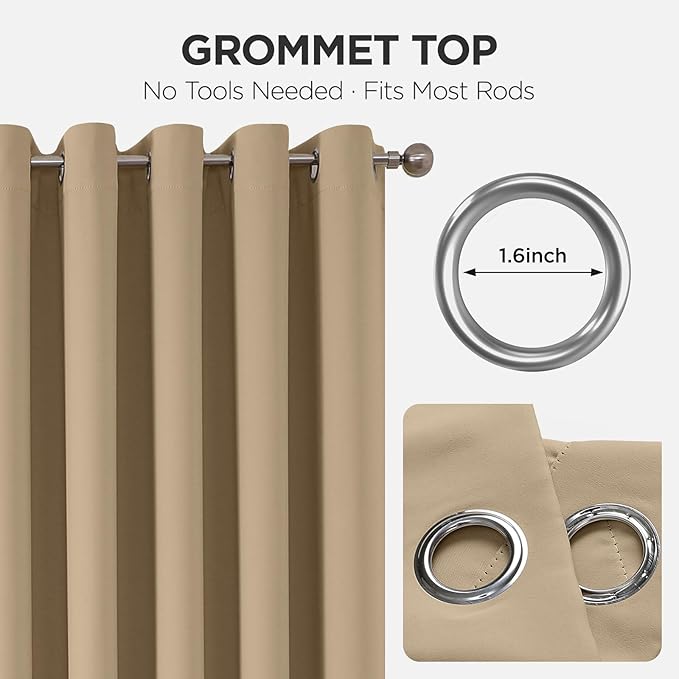 Joydeco Blackout Patio Sliding Door Curtains 84 Inches Long, Grommet Privacy Room Divider Curtains, Extra Wide Thermal Blackout Drapes for Bedroom Living Room (Light Beige, 60Wx84L, 1 Panel)