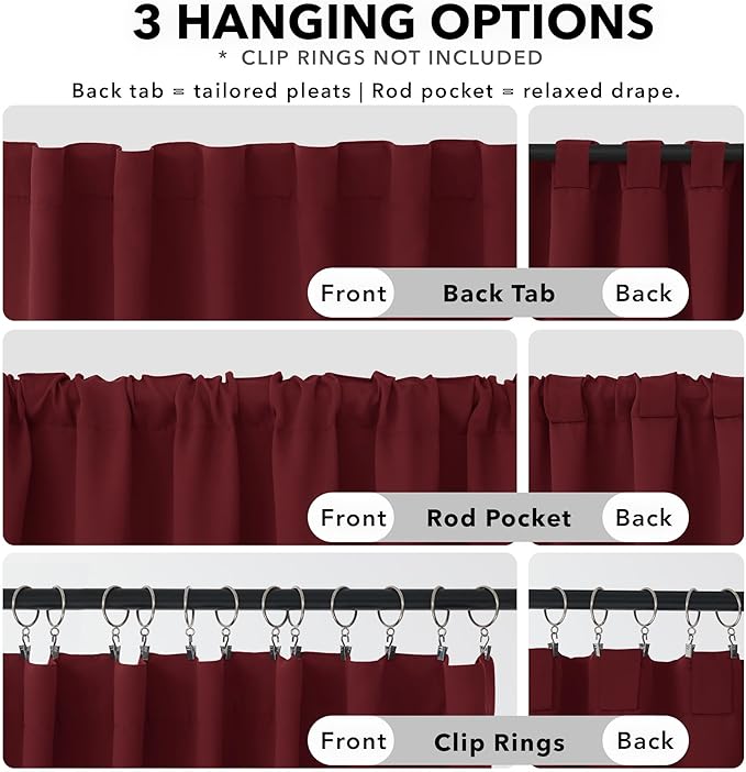 Deconovo Blackout Curtains, Thermal Insulated, W70 x L84 2 Panels, Back Tab, Machine Washable, Room-Darkening Drapes for Bedroom/Living Room Burgundy Red