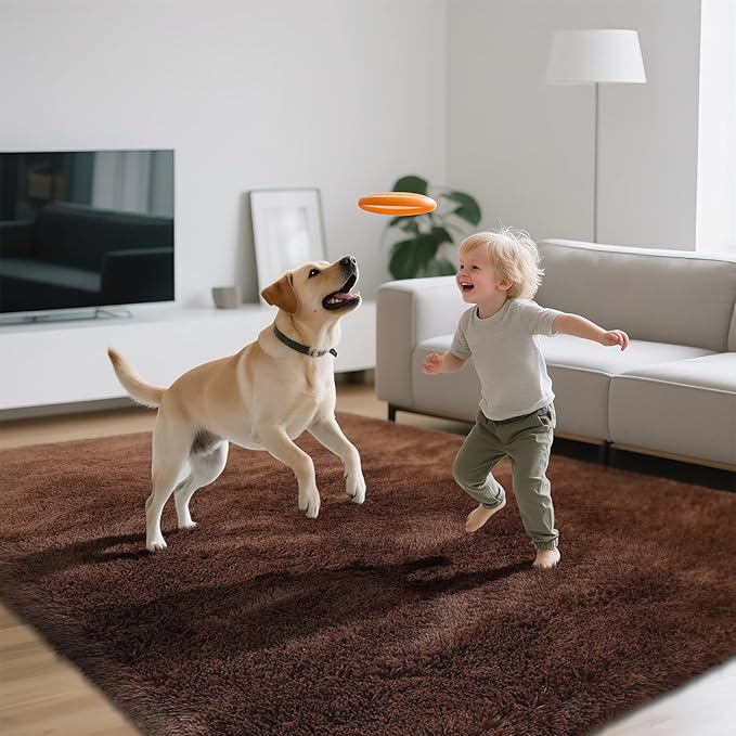 9X12 Large Area Rugs for Living Room Bedroom,Big Shag Rug for Bedroom Dorm,Soft Fluffy Indoor Carpet Nursery Rugs for Kids Girls Room Home Decor (Brown, 9X12 Feet)