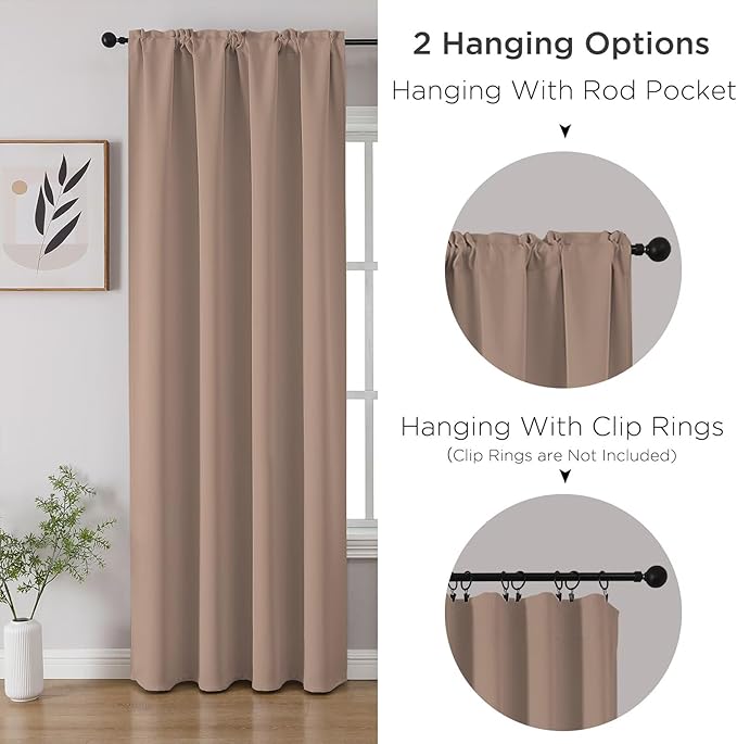 CUCRAF Khaki Blackout Curtains 90 inch Length 2 Panels Set, Rod Pocket Room Darkening Drapes for Bedroom Living Room, Insulated Thermal Light Blocking Window Curtain (W52 x L90 Inch)
