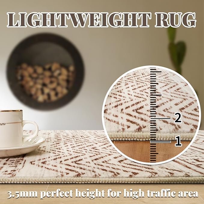 3x10 Washable Hallway Runner Rug - Moroccan Non-Slip Long Runners for Entryway Soft Modern Geometric Low-Pile Rugs for Kitchen Waterproof Neutral Carpet for Bedrooom Bathroom Laundry 3x10 Beige