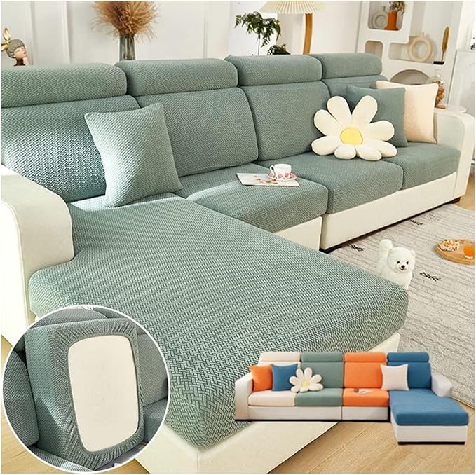 Soothing Home Sofa Covers, Sofa Hero Covers, Wear-Resistant Universal Couch Covers Washable Stretch Sectional Couch Cushion Covers (Green,Large Triple Seat Cover)