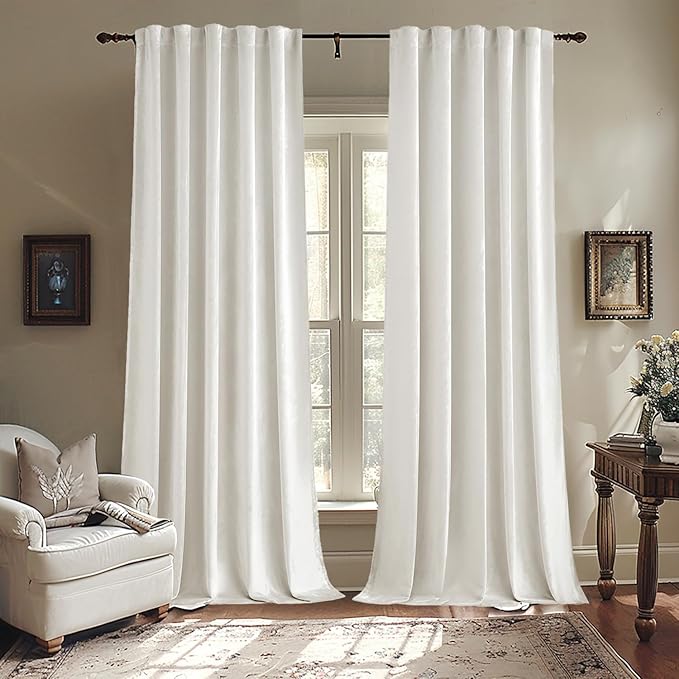 MIULEE White Velvet Curtains 84 inches - Luxury Curtains for Bedroom Living Room Thermal Insulated Super Soft Room Darkening Modern Window Drapes Back Tab Rod Pocket, W52 x L84 inches, 2 Panels