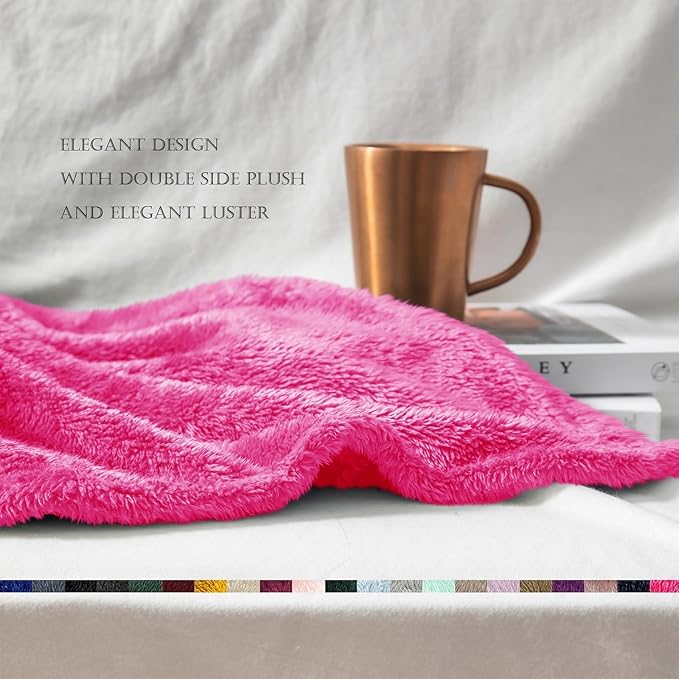 Exclusivo Mezcla Plush Fuzzy Fleece Bed Blanket Queen Size, Super Soft, Fluffy and Warm Blankets for Couch, Bed, All Season (Hot Pink, 90x90 inches)