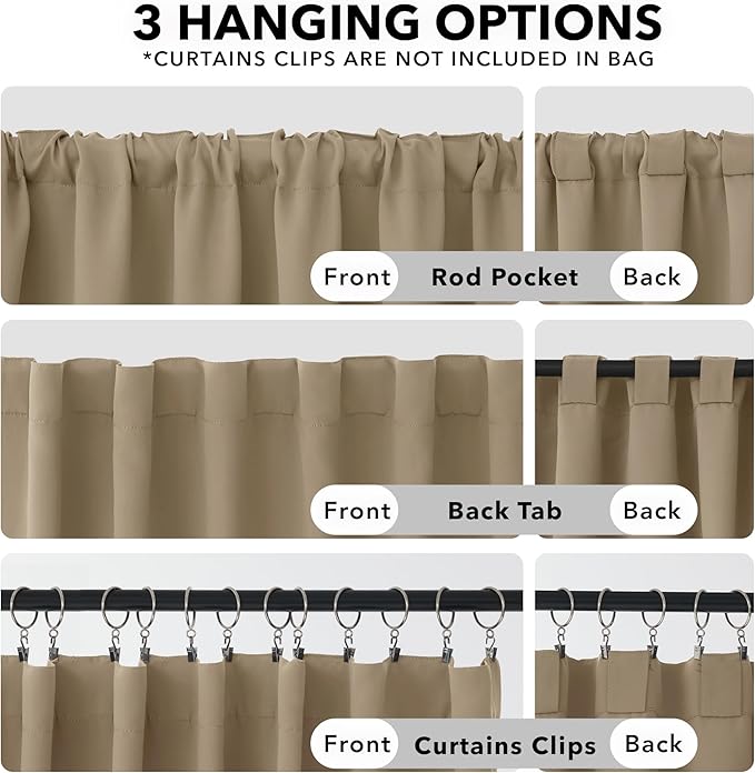 Deconovo Blackout Curtains, Thermal Insulated, W52 x L84 2 Panels, Back Tab, Machine Washable, Room-Darkening Drapes for Bedroom/Living Room Khaki