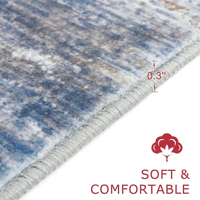 KOZYFLY Modern Abstract Runners for Hallways 2x12 Washable Rug Runner Non-Slip Soft Striped Kitchen Runner Rug, Blue Rust Print Carpet Runner for Entryway Bathroom Laundry Room Foyer