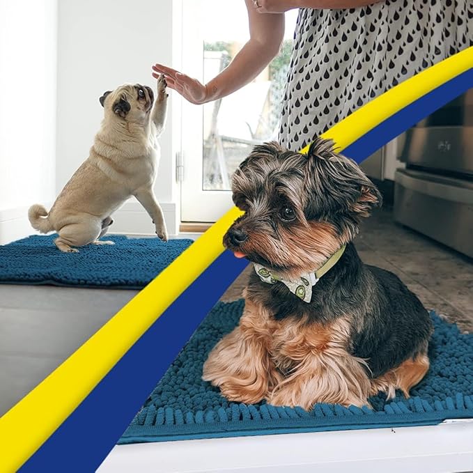 Muddy Mat® | Super Absorbent Door Mat Indoor, Microfiber Quick Dry Chenille Entryway Rug, Non-Slip Front Door Mat, Indoor Mats for Entryway, Machine Washable Pet Rug, Atlantic Blue 24"x72"
