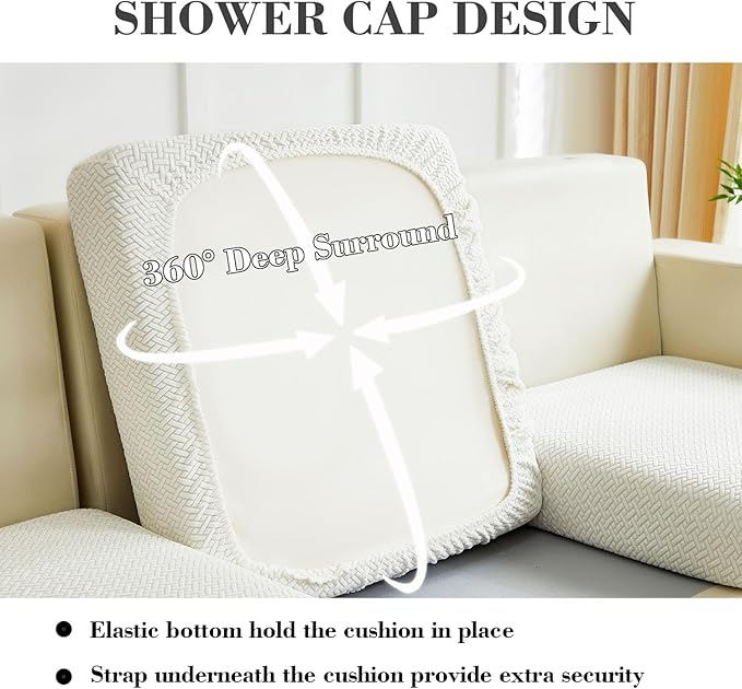 Sofa Covers Couch Covers for Sofa Pet Friendly Couch Cushion Covers Universal Sofa Covers Washable Stretch Slipcovers for Sectional Sofa (Texture Ivory White, 2 Seats + Chaise Cover)