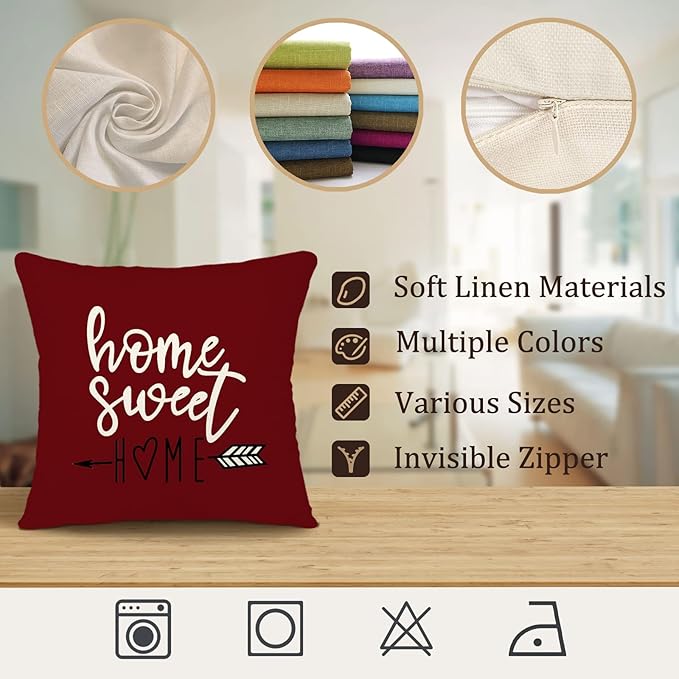 YCOLL Christmas Pillow Covers 22x22 Set of 4, Modern Sofa Throw Pillow Cover for Christmas Decor, Decorative Outdoor Linen Fabric Pillow Case for Couch Bed Car, Wine Red