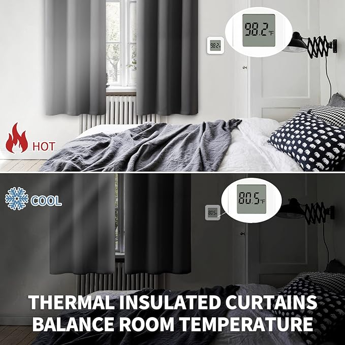 BGment Dark Grey Short Blackout Curtains for Small Windows, 38 x 45 Inch Thermal Insulated Tier Set of 2 Panels Sun Blocking Drapes for Kitchen Bedroom