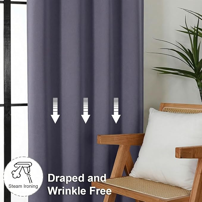 Simplebrand Ava Greyish Purple Blackout Curtains for Bedroom 72 Inch Length 2 Panels Set, Privacy Thermal Insulated Rod Pocket Door Window Curtains for Patio French Door Front Door, W40 x L72 Inch