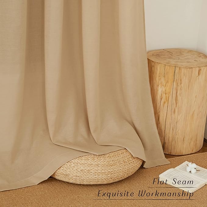 NICETOWN Flax Burlap Linen Curtains for Room Divider, Grommet Top Thick Flax Semi Sheer Vertical Drapes Privacy Assured with Light Filtering for Sliding Glass Door, W68 x L96, 2 Pieces