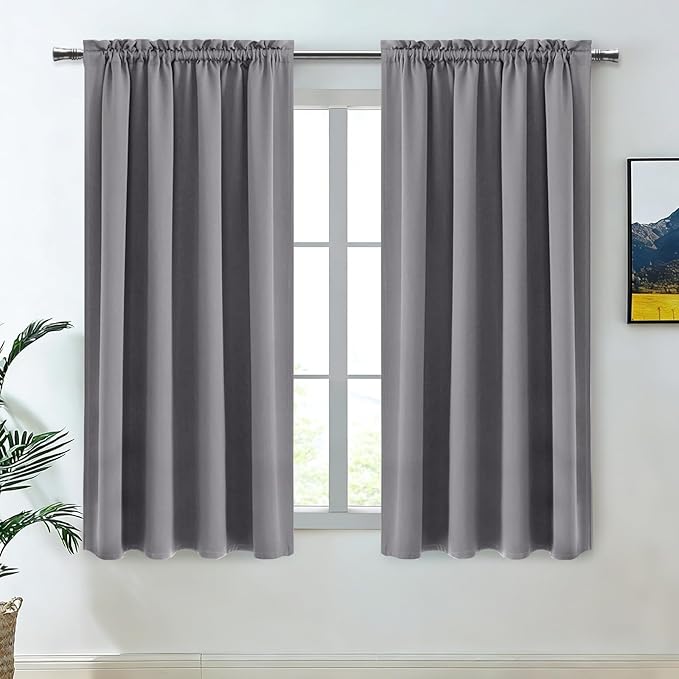 DWCN Grey Blackout Curtains for Bedroom – Rod Pocket Thermal Insulated Energy Saving Drapes for Living Room and Bedroom, W 38 x L 54 Inch, 2 Panels