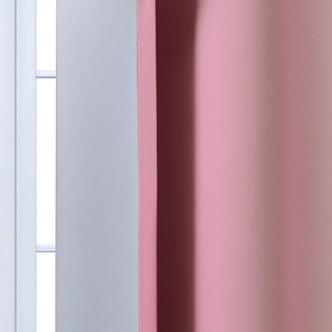 Yakamok 63 Inch Length Ombre Curtains, Thermal Insulated Grommet Window Drapes, Room Darkening Gradient Color Curtains for Girl's Bedroom (Pink and Greyish White, 52x63 Inch, Set of 2)