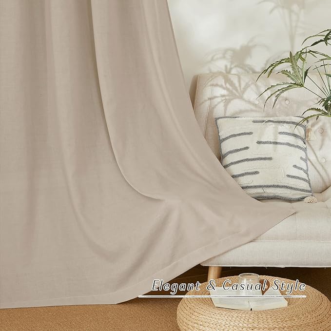 NICETOWN Linen Flax Semi Sheer Curtains 94" Length, Grommet Window Treatments Privacy Added with Light Penetration Vertical Drapes for Loft/Home Office, Taupe, W55 x L94, 2 Panels