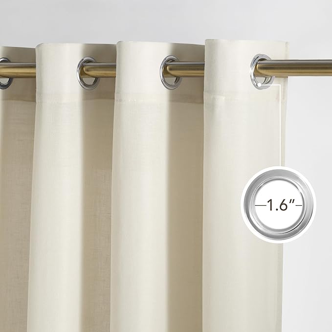 NICETOWN Bone White Linen Sheer Bedroom Curtains, Grommet Thick Flax Semi Sheer Window Treatments Privacy Assured with Light Filtering for Living Room, W55 x L96, 2 Panels