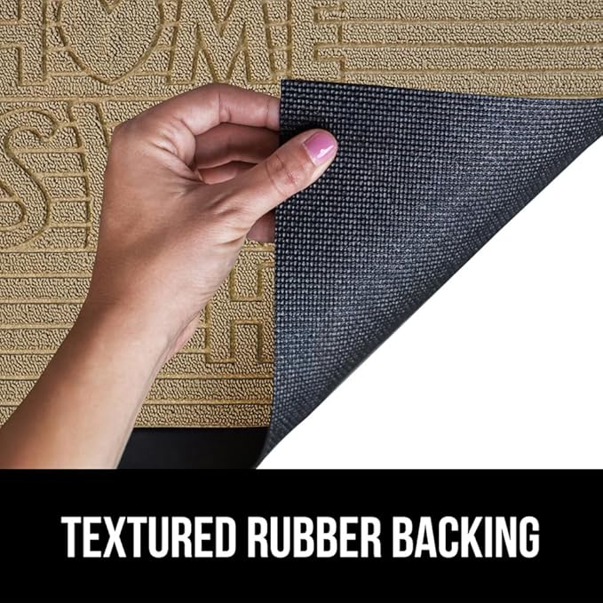 GORILLA GRIP 100% Waterproof All-Season WeatherMAX Doormat, US Designed Natural Rubber, Stain and Fade Resistant, Low Profile Indoor Outdoor Door Mats, Easy Clean Patio Mat, 29x17, Home Sweet Home