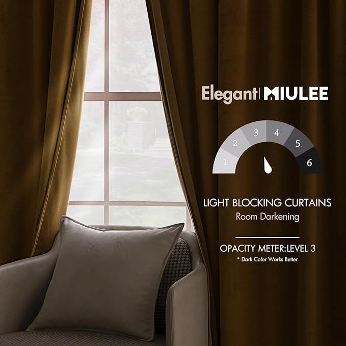MIULEE Velvet Curtains 96 inches - Luxury Curtains for Bedroom Living Room Room Darkening Thermal Insulated Super Soft Window Drapes Rod Pocket & Back Tab, Golden, W52 x L96 inches, 2 Panels