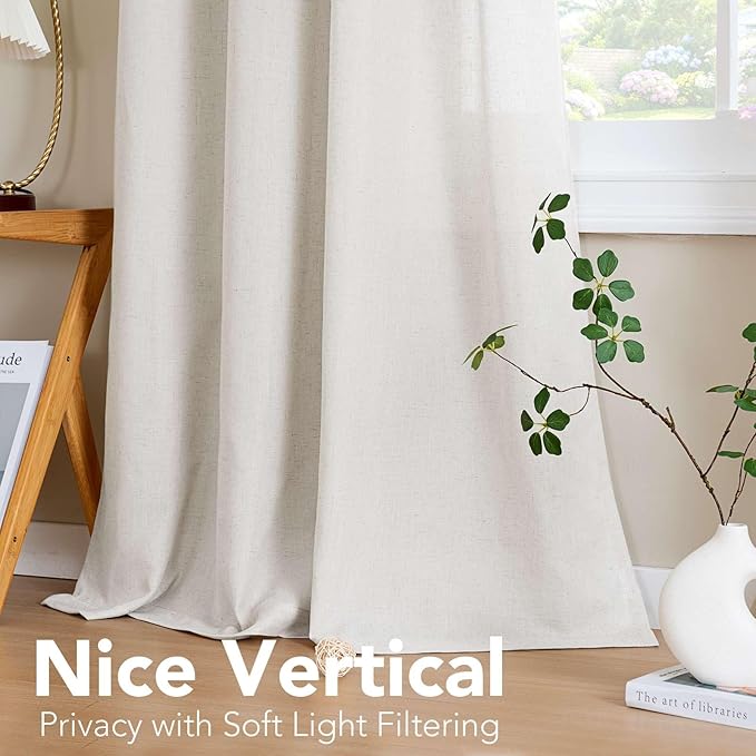 H.VERSAILTEX Decorative Linen Kitchen Curtains linen Curtains 63 inches Long Bedroom Window Treatments for Living Room Rich Linen Curtain Panels and Drapes, Nickel Grommet, Heathered Natural, 2 Panels