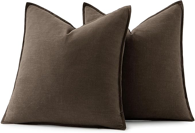 MIULEE Decorative Linen Euro Sham Pillow Covers 24x24 Dark Coffee Chocolate Boho Farmhouse Neutral Winter Couch Throw Pillows for Bed Pack of 2 Accent Modern Pillowcase Sofa Livingroom Home Decor