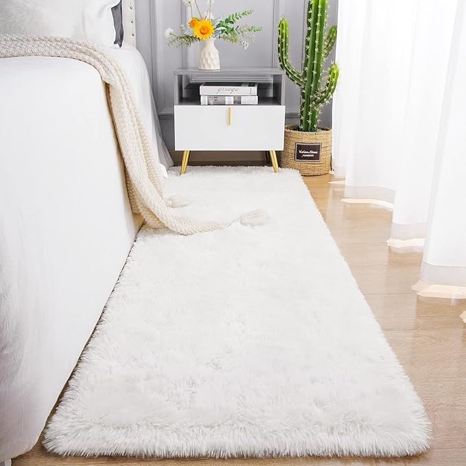Chicrug Soft Runner Rug for Bedroom Living Room Plush Fluffy Rug 2x10 Feet, Shag Furry Runner Carpet Non Shedding for Nursery Children Kids Girls Room Home Decorative, Cream
