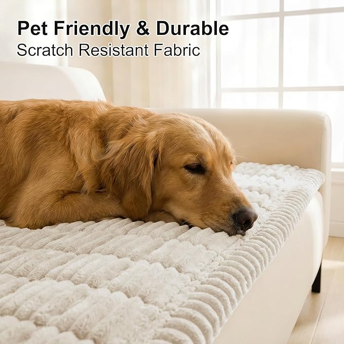 Smiry Couch Cover for Dogs Washable, Non Slip Fuzzy Pet Couch Covers for 3 Cushion Sofa Pet Friendly, Thick Soft Sofa Slipcovers Cushion Protector (White, 27.6" x 59")