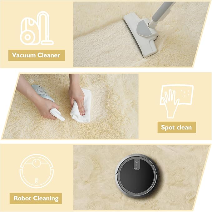 9x12 Fluffy Area Rugs for Living Room,Large Fuzzy Shag Area Rug for Bedroom,Ivory Soft Non-Shedding Indoor Plush Carpet for Kids Bedroom Nursery Home Decor