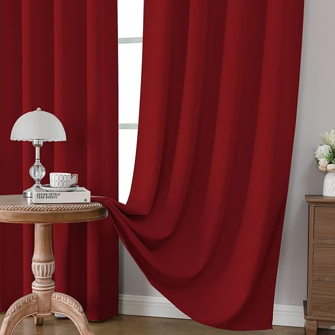 CUCRAF Red Blackout Curtains 45 inch Length 2 Panels Set, Rod Pocket Room Darkening Drapes for Bedroom Living Room, Insulated Thermal Light Blocking Window Curtain (W52 x L45 Inch)