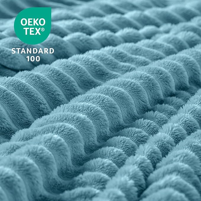 BEDELITE Fleece Throw Blanket for Couch – 3D Ribbed Jacquard Soft and Warm Decorative Fuzzy Blanket – Cozy, Fluffy, Plush Lightweight Washed Blue Throw Blankets for Bed, Sofa, 50x60 inches