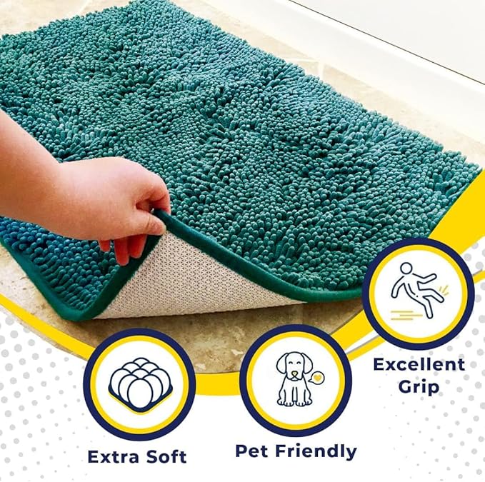 Muddy Mat® | Super Absorbent Door Mat Indoor, Microfiber Quick Dry Chenille Entryway Rug, Non-Slip Front Door Mat, Indoor Mats for Entryway, Machine Washable Pet Rug, Teal 36"x60"