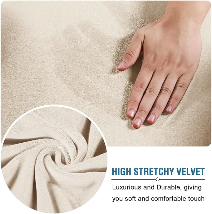 H.VERSAILTEX Real Velvet Plush 3 Piece Stretch Sofa Covers Couch Covers for 2 Cushion Couch Sofa Slipcovers Width Up to 90 Inch Feature Thick Soft Stay in Place (Sofa, Cream)