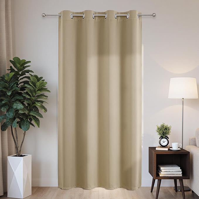Joydeco Blackout Patio Sliding Door Curtains 84 Inches Long, Grommet Privacy Room Divider Curtains, Extra Wide Thermal Blackout Drapes for Bedroom Living Room (Light Beige, 60Wx84L, 1 Panel)