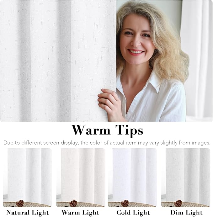 H.VERSAILTEX Linen Blackout Curtains Durable Thick Textured Linen Look 100% Blackout Patio Door Curtain Anti Rust Grommet Extra Wide Sliding Door Curtain Panel, W100 x L96 inch - Pure White