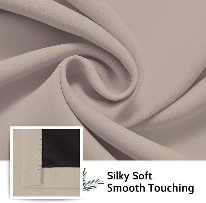 SimpleHome 100% Blackout Curtains for Bedroom,Thermal Insulated Natural Grommet Window Drapes Room Darkening Curtains for Living Room with Black Back,62 x 63 Inch,2 Panels