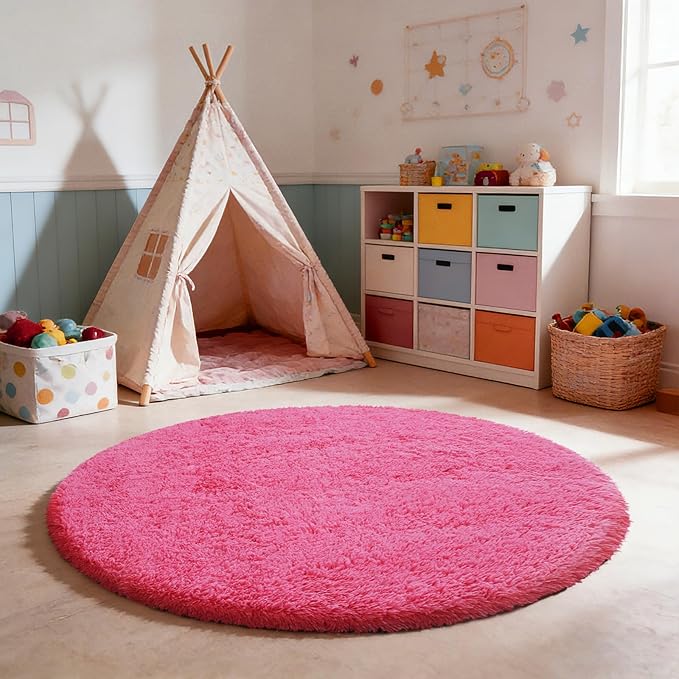 yulidayang Fluffy Round Area Rugs for Bedroom,Hot Pink 3Ft Shag Circle Area Rugs for Living Room,Non Slip Fuzzy Plush Rug for Kids Room Boys Girls Room and Dorm