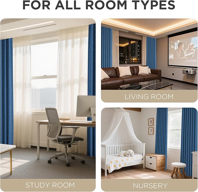 Joydeco Blackout Curtains for Bedroom - 100% Light Blocking 2 Panels Navy Blue Drapes 66" W x 90" L, Thermal Insulated Room Darkening Curtains, Linen Textured for Living Room, Rod Pocket & Back Tabs
