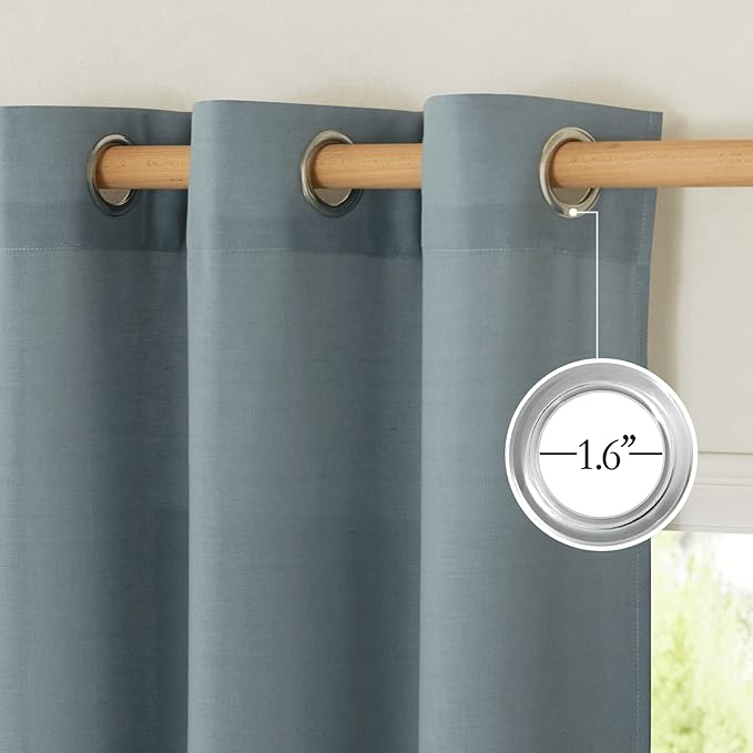 NICETOWN Linen Flax Semi Sheer Curtains 92" Length, Grommet Window Treatments Privacy Added with Light Penetration Vertical Drapes for Loft/Home Office, Stone Blue, W55 x L92, 2 Panels
