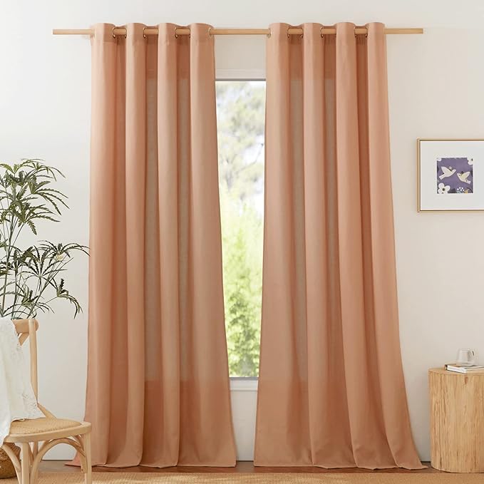 NICETOWN Rustic Linen 144 inch Long Curtains for Living Room, Grommet Privacy Added Thick Linen Weave with Light Filter Window Curtains & Drapes for Bedroom, Burnt Orange, W55 x L144, 2 Panels