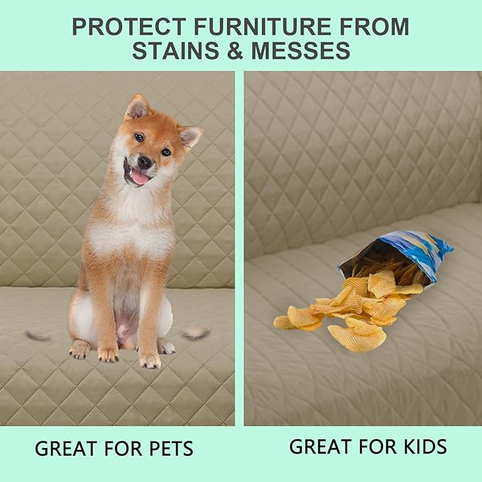 Reversible Sofa Covers Couch Cover Furniture Protector for Dogs Elastic Straps Water Resistant(Sofa,Camel/Beige)