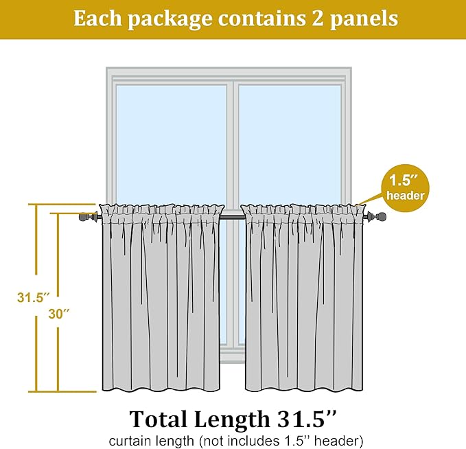 OWENIE Short Lime Sheer Curtains 30 Inch Length 2 Panels Set, Kitchen Curtains Tiers Light Filtering Rod Pocket Cafe Curtain for Basement Bathroom Small Half Window, 42" W x 30" L, Lime