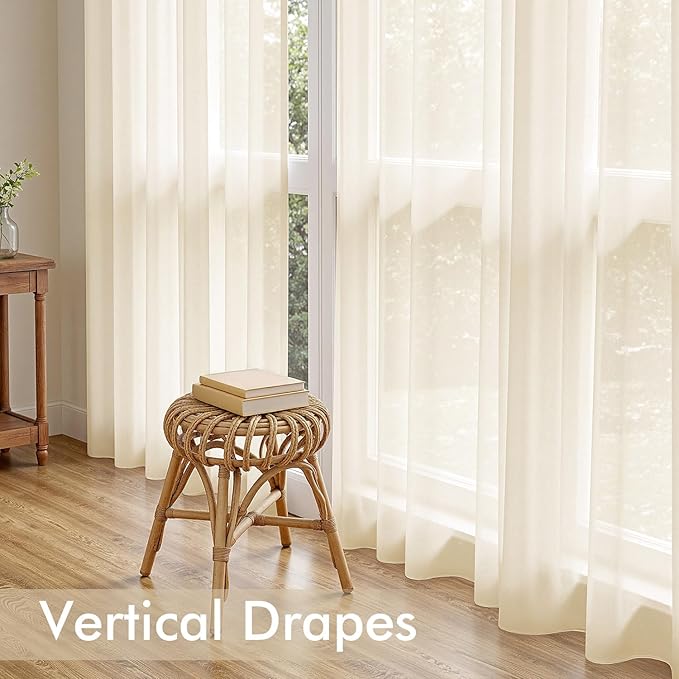 MIULEE Butter Cream Sheer Curtains 96 Inches Long, 4 Panels Set, Rod Pocket Voile Drapes Light Filtering and Semi Transparent, Elegant Window Treatments for Bedroom Living Room,54 x 96 Inches