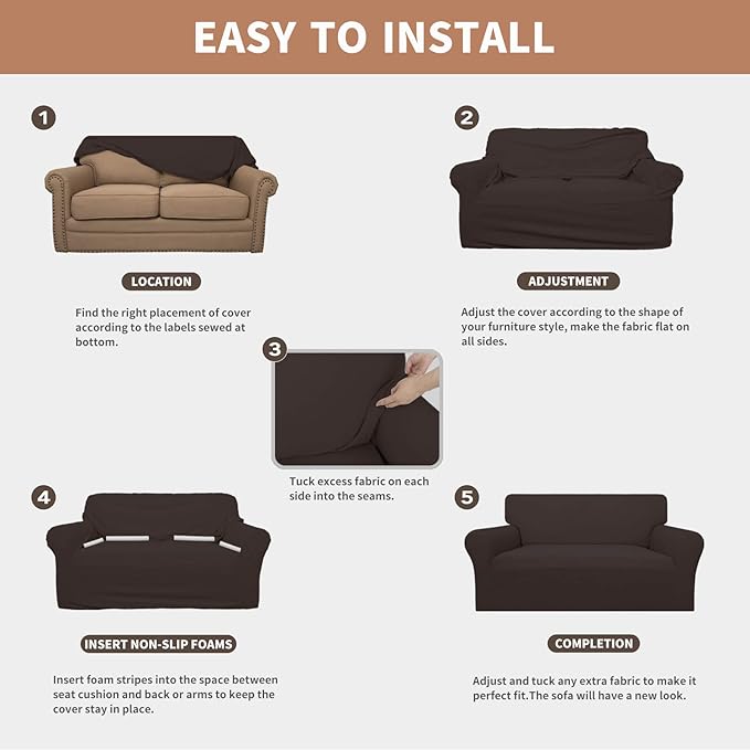 Easy-Going 100% Waterproof Couch Cover, Dual Waterproof Sofa Cover, Stretch Jacquard Sofa Slipcover, Leakproof Furniture Protector for Kids, Pets, Dog and Cat (Sofa, Chocolate)
