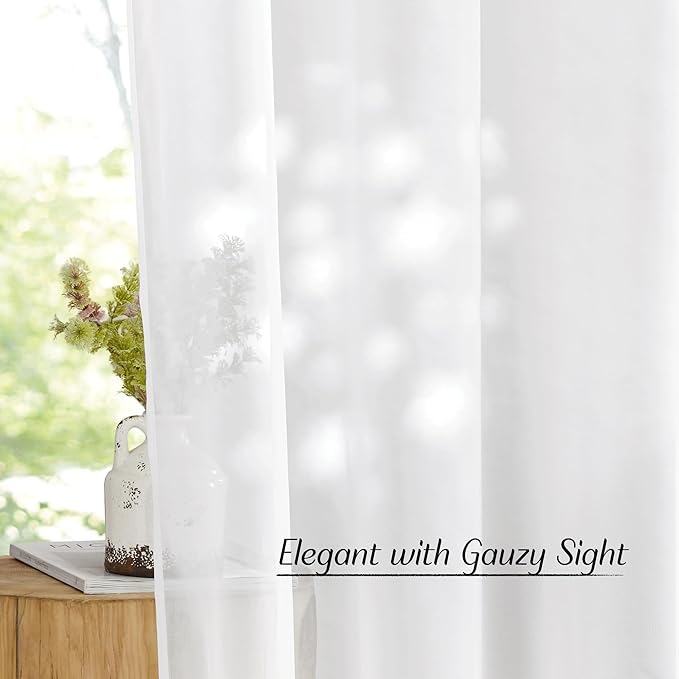 NICETOWN Sheer Curtains 108 inches Length for Windows, Grommet Top Elegant Ivory Voile Textured Window Treatment for Sliding Glass Door/Bedroom/Living Room, W54 x L108, 1 Pair