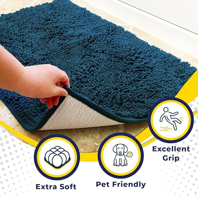 Muddy Mat® | Super Absorbent Door Mat Indoor, Microfiber Quick Dry Chenille Entryway Rug, Non-Slip Front Door Mat, Indoor Mats for Entryway, Machine Washable Pet Rug, Atlantic Blue 24"x72"