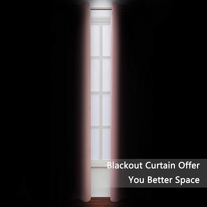 LEMOMO Blackout Curtains 66 x 84 inch/Pink Curtains Set of 2 Panels/Thermal Insulated Room Darkening Bedroom Curtains